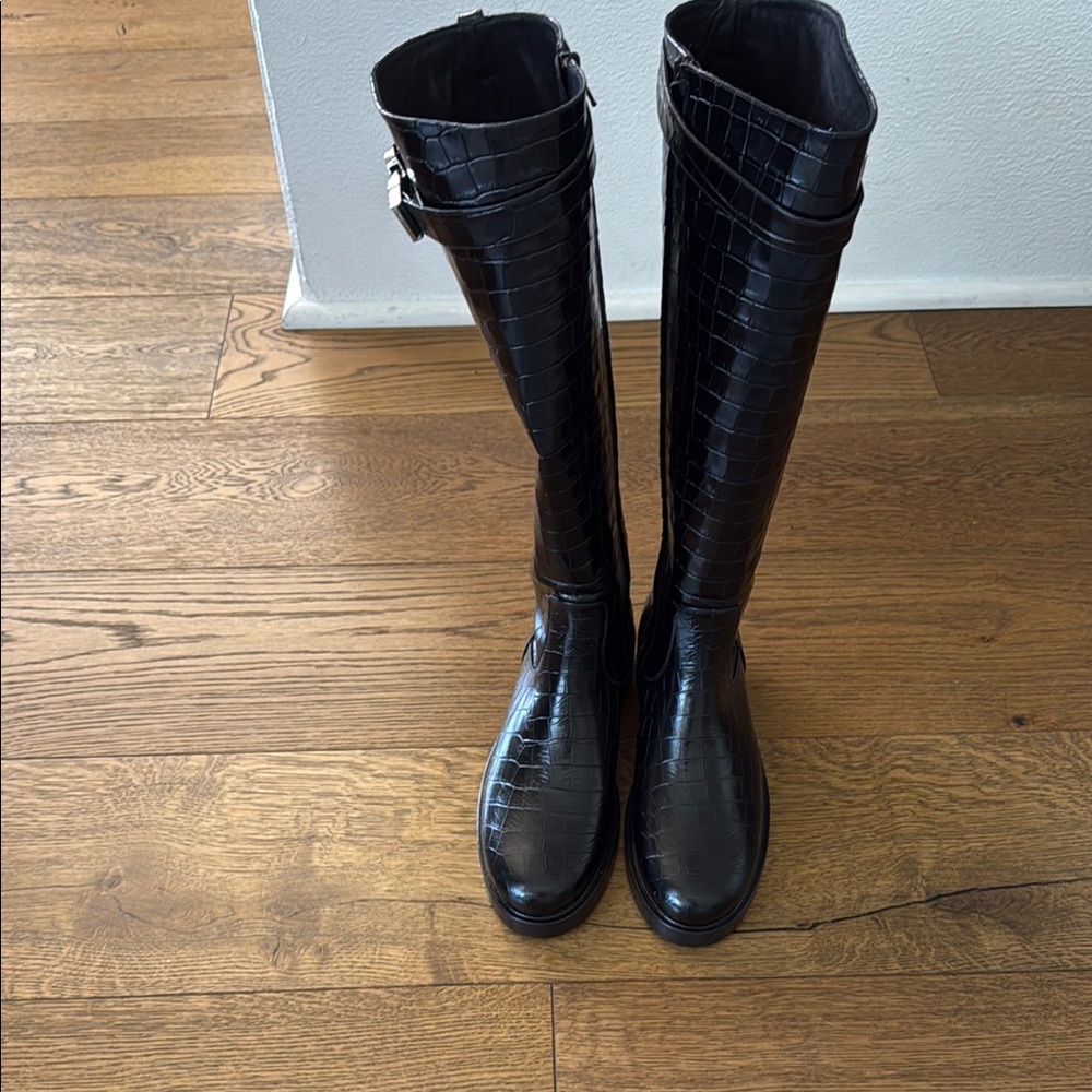 STAUD Black Over the Knee Boots with Lace-Up Detail